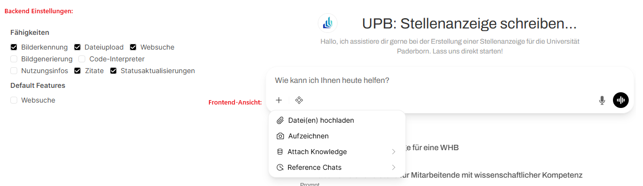 Darstellung der Auswirkungen im Frontend. Auf der linken Seite sehen Sie die allgemein empfohlenen Einstellungen
