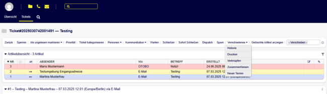 Das Bild zeigt die alte Oberfläche des Ticketsystems die nun nicht mehr verwendet wird