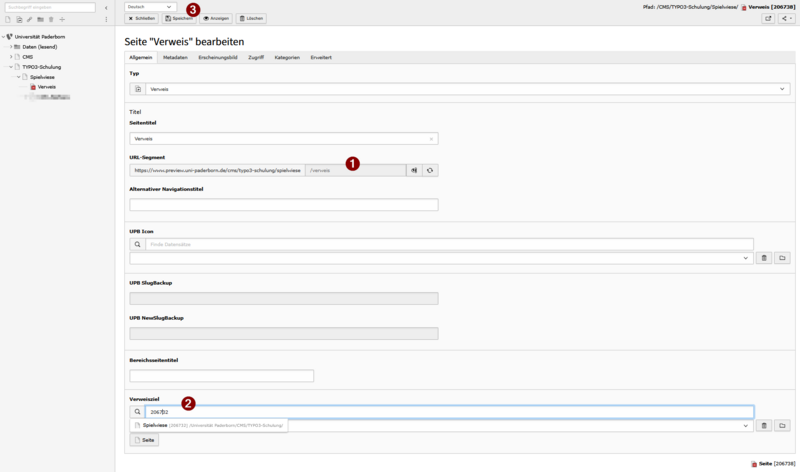 Datei:Screenshot Typo3 - Weiterleitungen Verweisziel.png