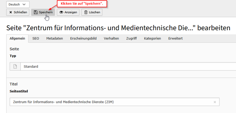 Datei:Screenshot TYPO3 - Webseitenueberpruefung und Qualitaetssicherung Speichern.png