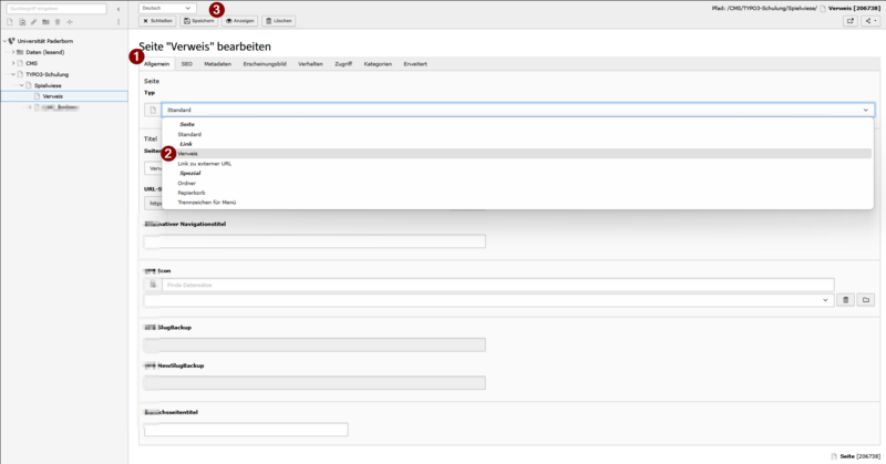 Datei:Screenshot Typo3 - Weiterleitungen Verweisseite.png