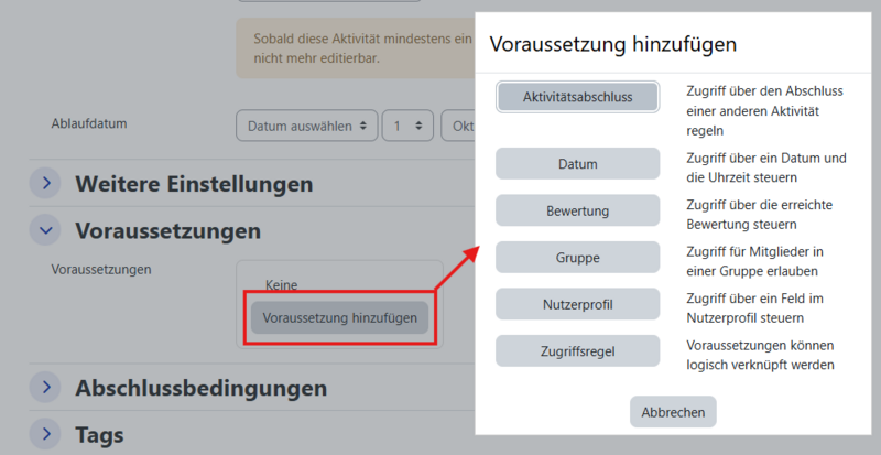 Datei:Kurszertifikat Voraussetzungen hinzufügen.png