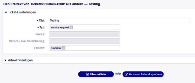 Das Bild zeigt die verfügbaren Optionen im Ticket Kategorisieren Menü, die im Text beschrieben werden