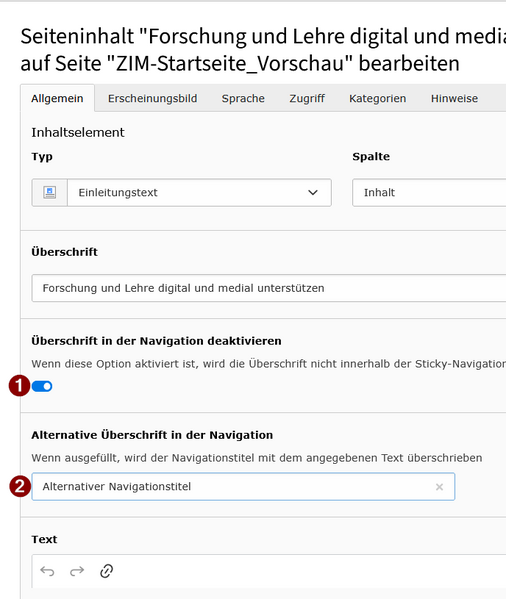 Datei:Einstellungsmöglichkeiten für Sticky Navigation in Inhaltselementen .png