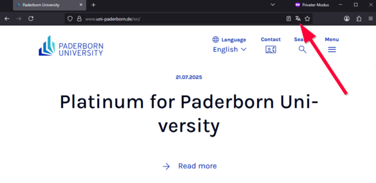 The image shows the symbol for starting page translation in the address bar of Firefox