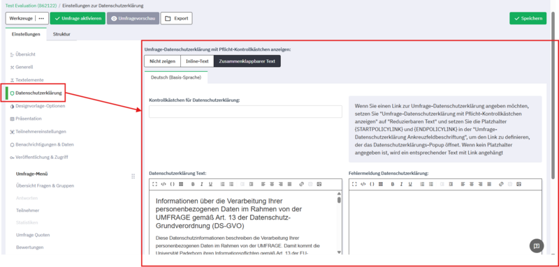 Datei:Screenshot Datenschutzerklärung LimeSurvey Umfrage.png